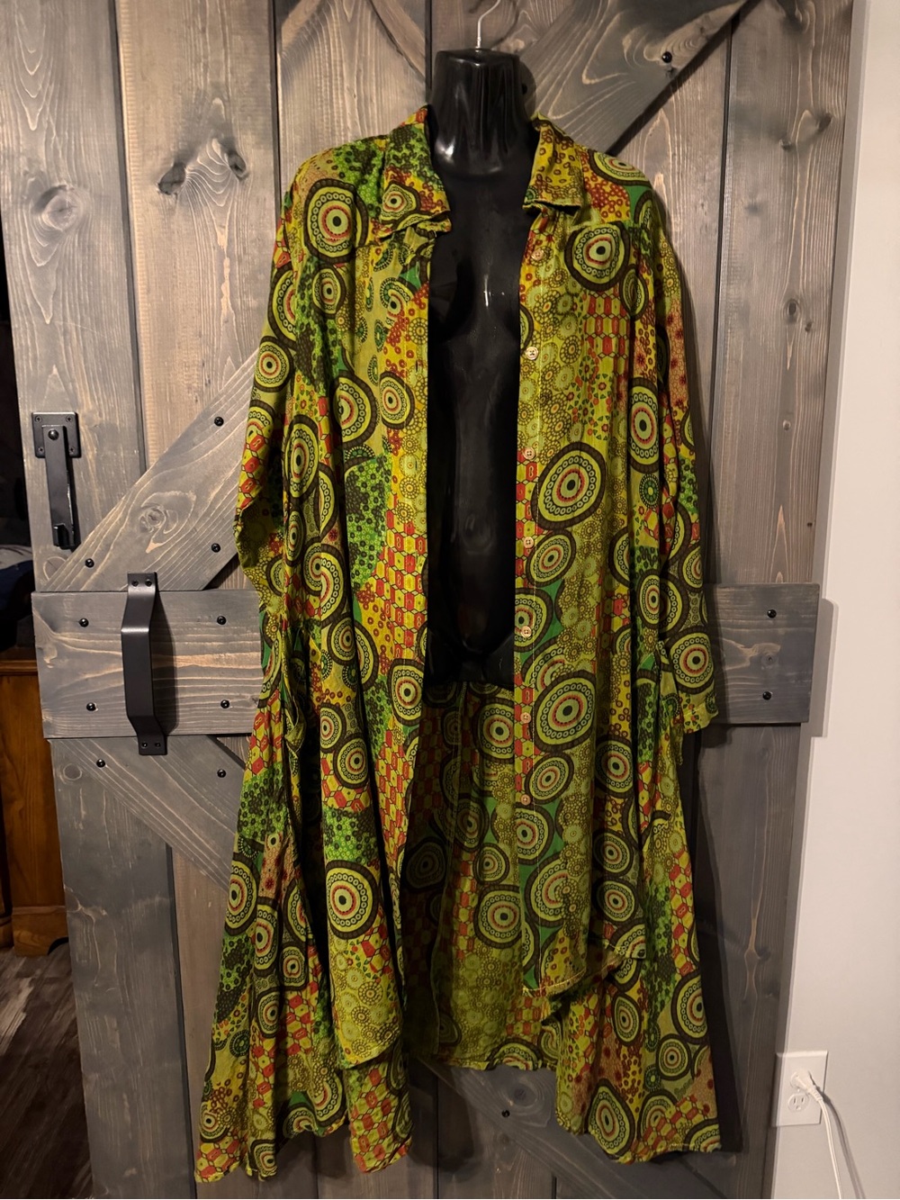 Step In Style Midi Green Abstract Circle Asymmetrical Boho Tunic Dress